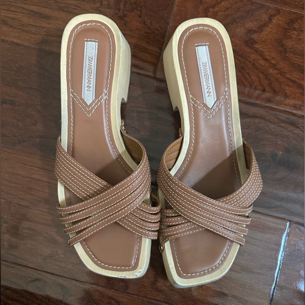 Zimmermann Tan Cross-Strap Clog Mules
